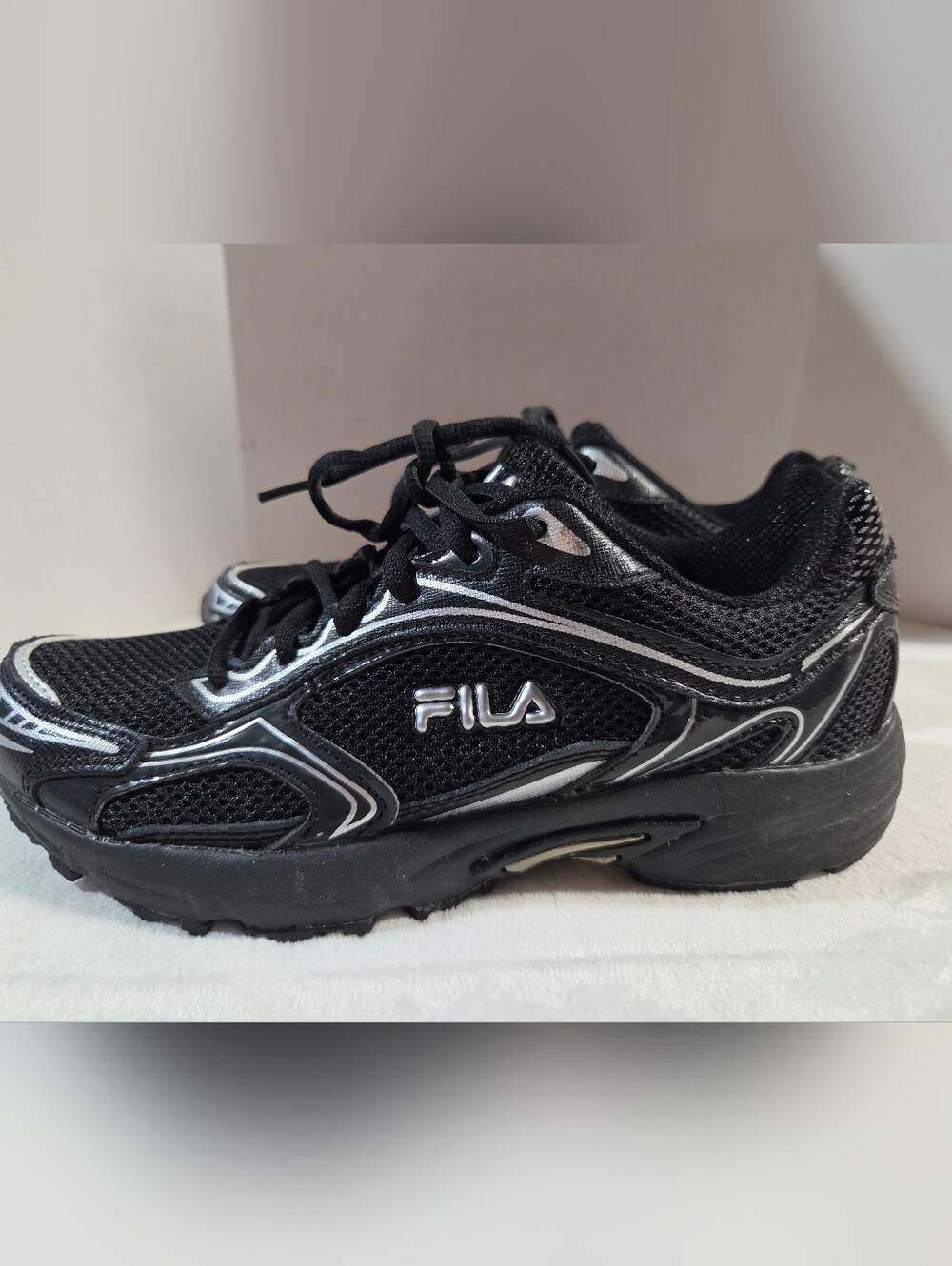 Fila Black Athletic Shoes with Silver Accents - Picture 2 of 11